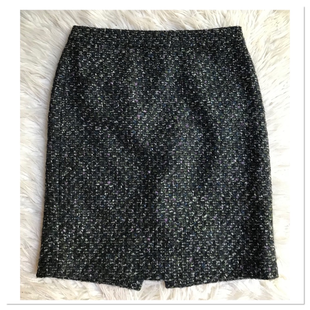 J.Crew Wool Mohair Tweed Pencil Skirt Black Green Purple Size 4